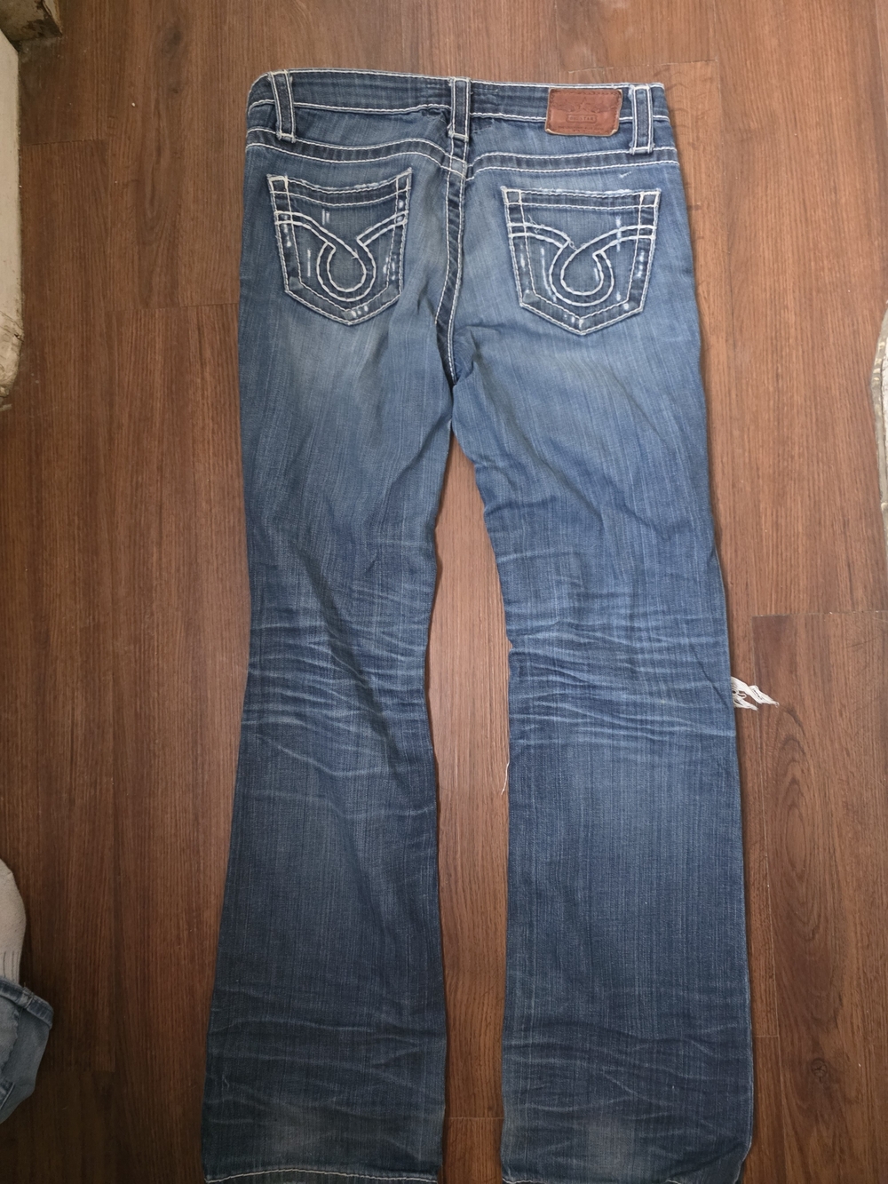 Big Star Women's Blue Flare Jeans with White Embroidered Pockets